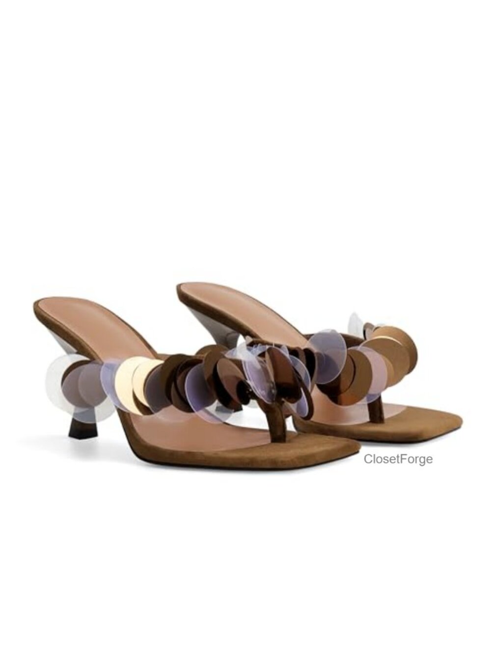 Square Open Strappy Kitten Heel Sandals with Disc Straps for Women
